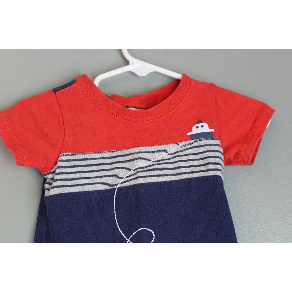 First Impressions Baby Boys' Nautical Anchor Romper Size 3-6M Red White Blue